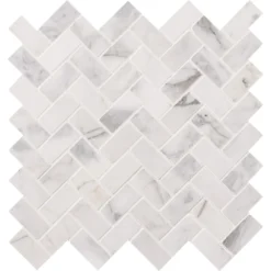 MSI Calacatta Cressa Herringbone 12 In. X 12 In. X 10 Mm Honed Marble Mesh-Mounted Mosaic Tile (9.4 Sq. Ft. / Case)