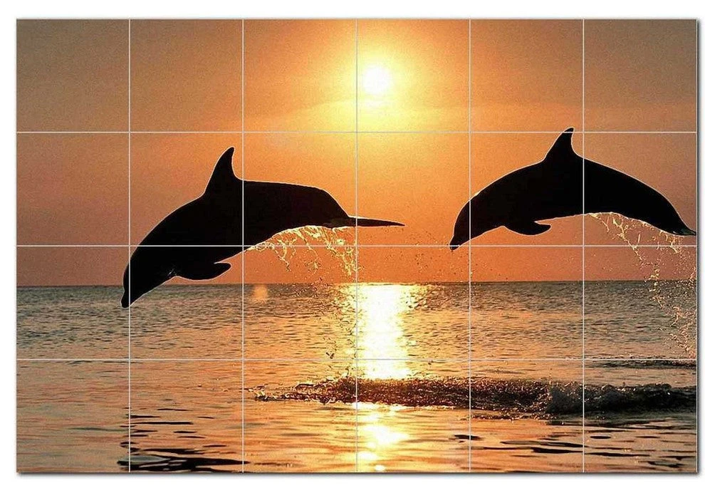 Dolphin Ceramic Tile Mural Kitchen Backsplash Bathroom Shower, 402794-XL64 1 Dolphin Ceramic Tile Mural Kitchen Backsplash Bathroom Shower, 402794-XL64