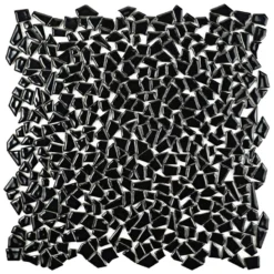 SomerTile 11.25" X 11.25" Dizzy Glossy Black Ceramic Mosaic Floor And Wall Tile (10 Tiles/ 8.98 Sqft.)