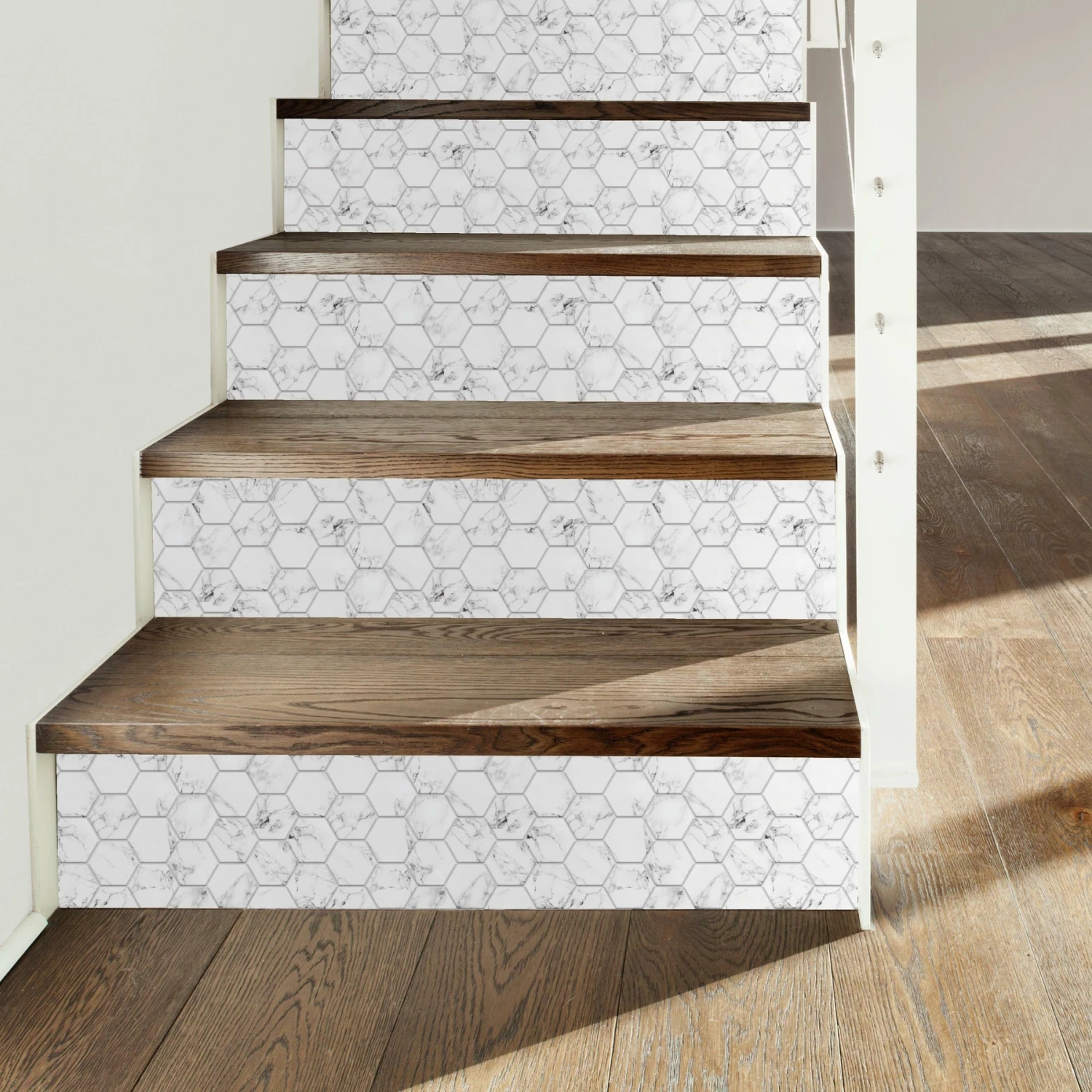 RoomMates Carrara Marble Hexagon Peel And Stick Backsplash 5 RoomMates Carrara Marble Hexagon Peel And Stick Backsplash - Image 5