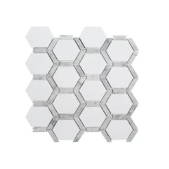 Jeff Lewis Norton White 11.75 In. X 11.375 In. X 9 Mm Hexagon Polished Marble Wall And Floor Mosaic Tile