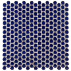 Denarius Penny Round Royal Blue Ceramic Polished Mosaic Tile