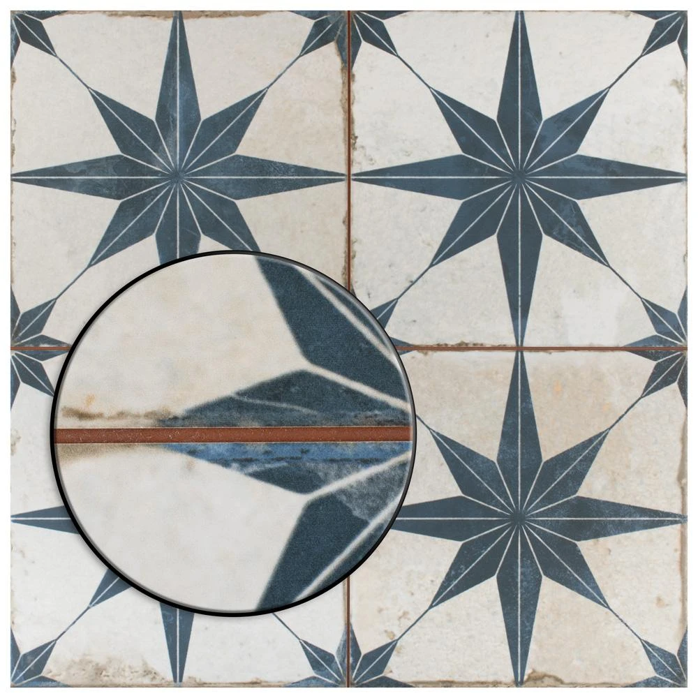 Merola Tile Kings Star Blue 17-5/8"x17-5/8" Ceramic F/W Tile 5 Merola Tile Kings Star Blue 17-5/8"x17-5/8" Ceramic F/W Tile - Image 5