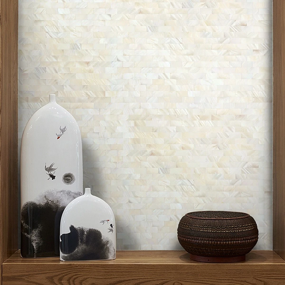 Bond Tile Easy Luxe Mother Of Pearl Brick 11.31 In. X 11.81 In. Peel And Stick Tile (0.92 Sq. Ft. / Sheet) 2 Bond Tile Easy Luxe Mother Of Pearl Brick 11.31 In. X 11.81 In. Peel And Stick Tile (0.92 Sq. Ft. / Sheet) - Image 2