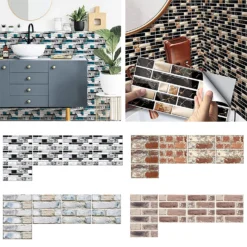 7.87'' X 3.94" 3D Self-Adhesive Kitchen Wall Tiles Bathroom Mosaic Brick Stickers Home DIY Decor