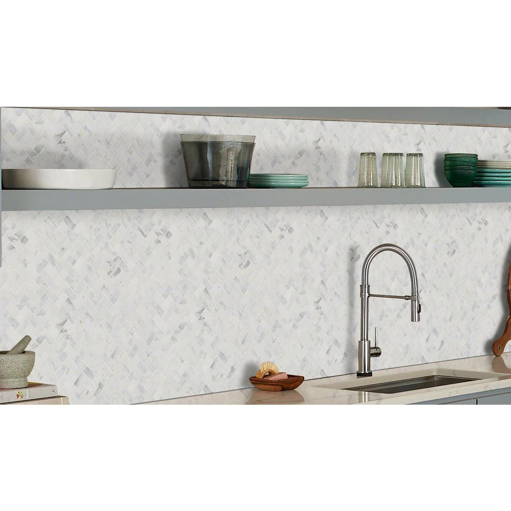 MSI Calacatta Cressa Herringbone 12 In. X 12 In. X 10 Mm Honed Marble Mesh-Mounted Mosaic Tile (9.4 Sq. Ft. / Case) 6 MSI Calacatta Cressa Herringbone 12 In. X 12 In. X 10 Mm Honed Marble Mesh-Mounted Mosaic Tile (9.4 Sq. Ft. / Case) - Image 6