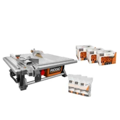 RIDGID 6.5 Amp Corded 7 In. Table Top Wet Tile Saw With LevelMax Anti-Lippage And Spacing System (3) Flat Stem And (3) Top Only