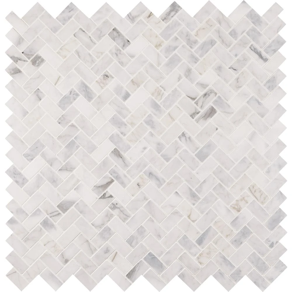 MSI Calacatta Cressa Herringbone 12 In. X 12 In. X 10 Mm Honed Marble Mesh-Mounted Mosaic Tile (9.4 Sq. Ft. / Case) 3 MSI Calacatta Cressa Herringbone 12 In. X 12 In. X 10 Mm Honed Marble Mesh-Mounted Mosaic Tile (9.4 Sq. Ft. / Case) - Image 3