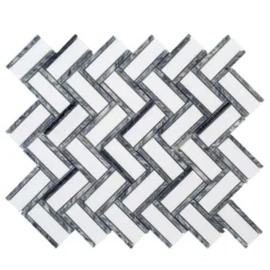 Jeffrey Court Bayou White Herringbone 10.25 In. X 11.875 In. X 6 Mm Honed Natural Stone Mosaic Wall And Floor Tile