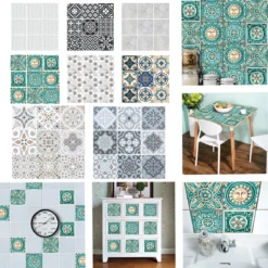 Goory 10 Pcs Moroccan Style Tile Sticker Backsplash Peel & Stick Kitchen Tile Decal, 8x8 Inches.
