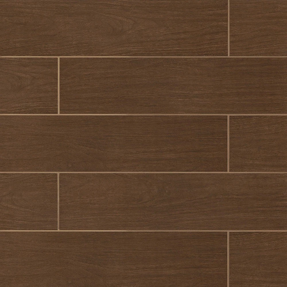 Heathland 6-in X 24-in Wood Look Porcelain Field Tile In Walnut 1 Heathland 6-in X 24-in Wood Look Porcelain Field Tile In Walnut